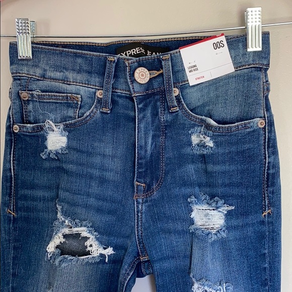 Express Mid Rise Distressed Jean Leggings - 00S - Picture 1 of 6